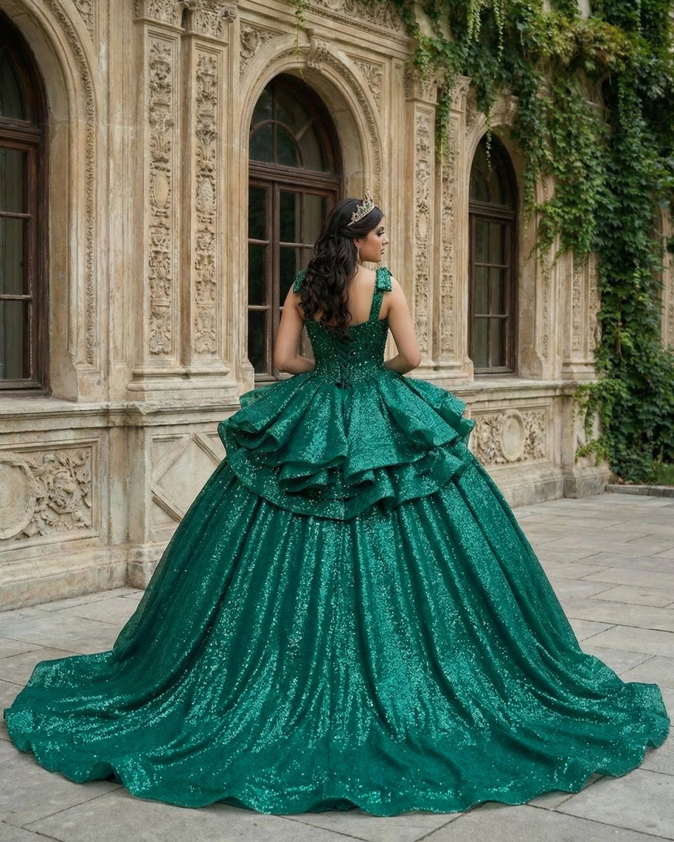 Ball - Gown Lace Emerald Green Glitters Quinceanera Dresses - KissProm