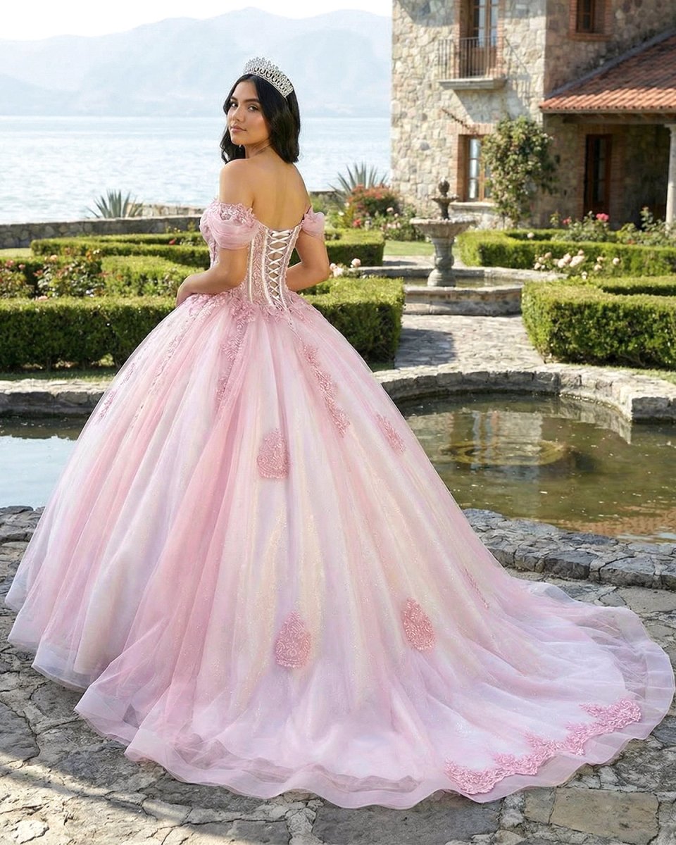 Ball - Gown Pink Off - the - Shoulder Quinceanera Dresses - KissProm