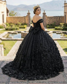 Black Ball Gown Off The Shoulder Quinceanera Dresses With Bowknot - KissProm
