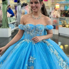Ball - Gown Sky Blue Appliques Quinceanera Dresses with Cape - KissProm