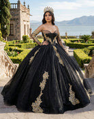 Black Long Sleeves Strapless Quinceanera Dresses with Appliques - KissProm