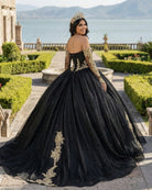 Black Long Sleeves Strapless Quinceanera Dresses with Appliques - KissProm