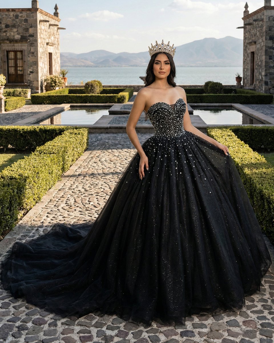 Black Sweetheart Tulle Quinceanera Dresses With Beadings - KissProm