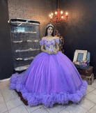 Ball Gown Organza Off - the - Shoulder Purple Quinceanera Dress - KissProm