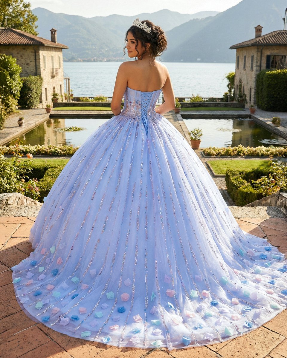 Quinceanera Dress Chic Strapless Sweep Train Evening Dresses Sweetheart Lace Up Prom Dresses - KissProm