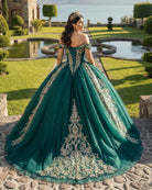Ball Gown Organza Off - the - Shoulder Dark Green Quinceanera Dress - KissProm