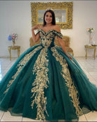 Ball Gown Organza Off-the-Shoulder Dark Green Quinceanera Dress