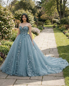Dusty Blue Sweetheart Ball Gown Quinceanera Dress With 3D Flowers - KissProm