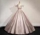 Elegant Ball Gown Pink Beaded Floral Appliques Quinceanera Dress - KissProm