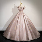 Elegant Ball Gown Pink Beaded Floral Appliques Quinceanera Dress - KissProm