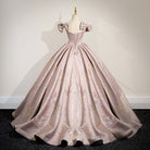 Elegant Ball Gown Pink Beaded Floral Appliques Quinceanera Dress - KissProm