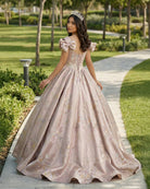 Elegant Ball Gown Pink Beaded Floral Appliques Quinceanera Dress - KissProm