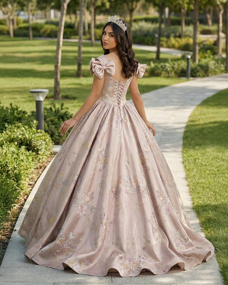 Elegant Ball Gown Pink Beaded Floral Appliques Quinceanera Dress - KissProm