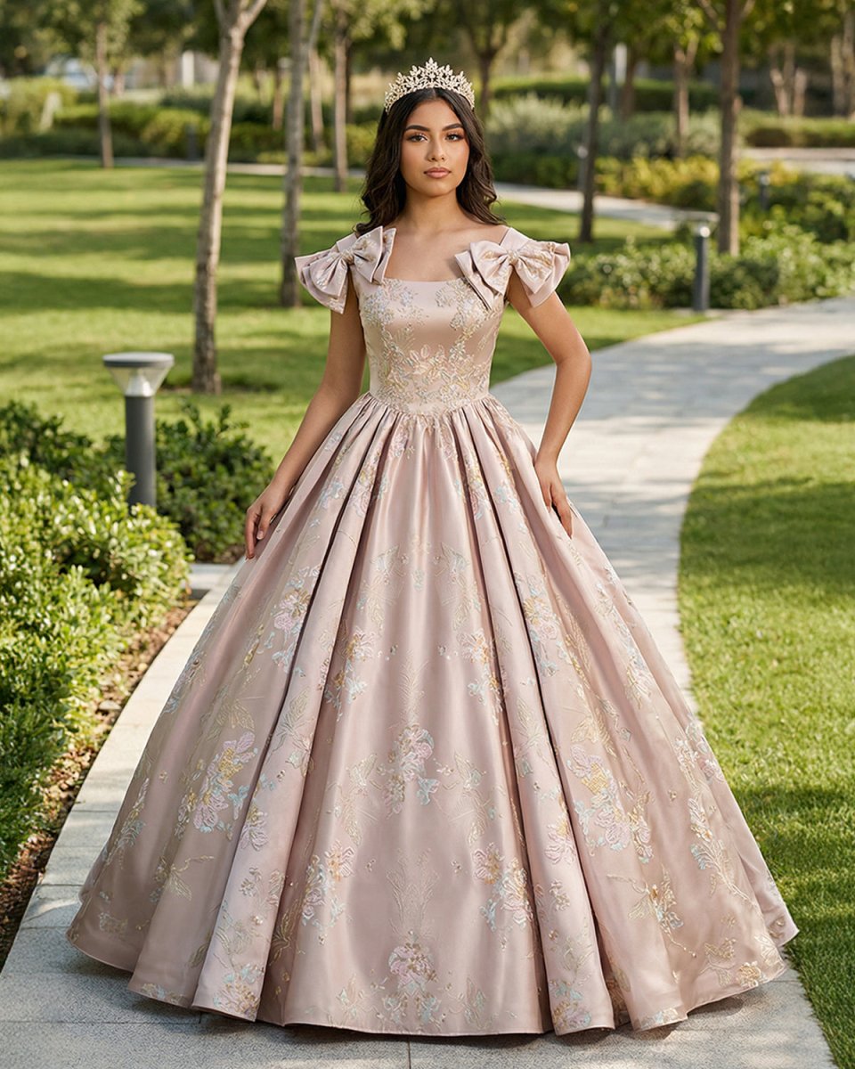 Elegant Ball Gown Pink Beaded Floral Appliques Quinceanera Dress - KissProm