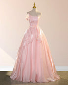 Elegant Shiny Pink Organza Strapless Quinceanera Dresses