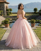Elegant Shiny Pink Organza Strapless Quinceanera Dresses - KissProm