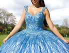 Ball Gown Lace V - Neck Sky Blue Quinceanera Dress - KissProm