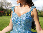 Ball Gown Lace V - Neck Sky Blue Quinceanera Dress - KissProm