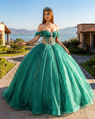 Emerald Green Ball - Gown Tulle Off - the - Shoulder Quinceanera Dresses - KissProm