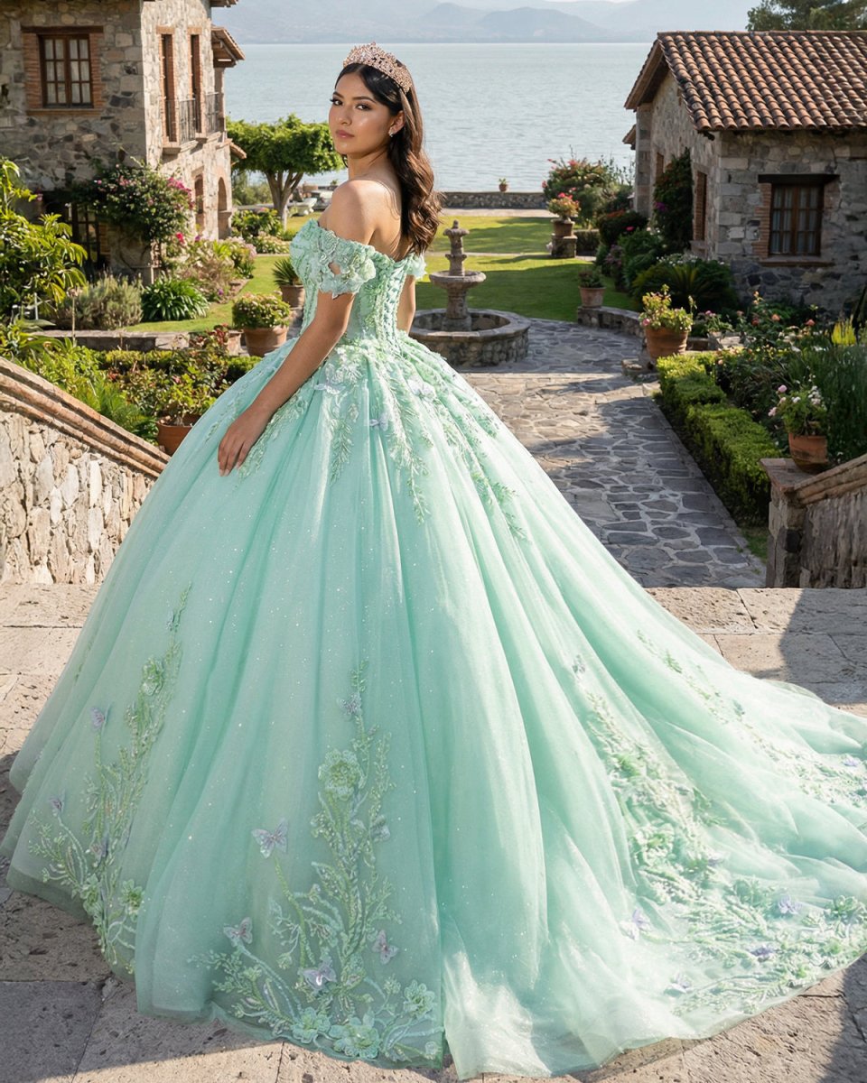 Exquisite Princess Ball Gown Cap sleeve Quinceanera Dresses with 3D Appliques - KissProm
