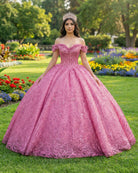 Exquisite Tulle V - neck Off the Shoulder Appliqued Quinceanera Dress - KissProm