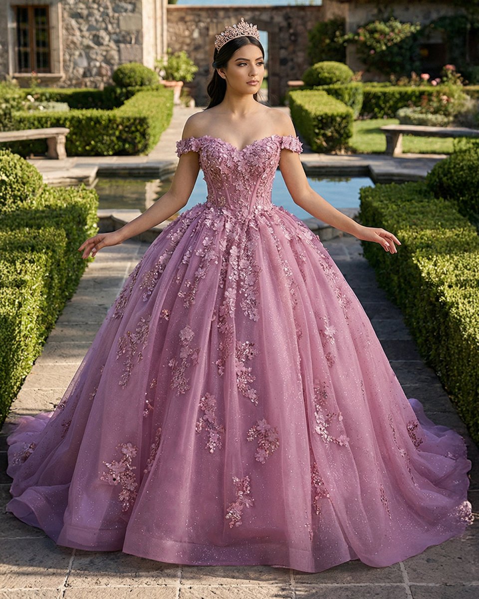 Floral Lace Sweetheart Corset Ball Gown Quinceañera Dress - KissProm