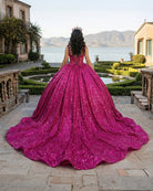 Fuchsia Sleeveless Sequin Quinceanera Dress - KissProm