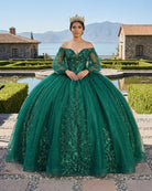Dark Green Ball Gown Organza Half Sleeves Quinceanera Dress - KissProm