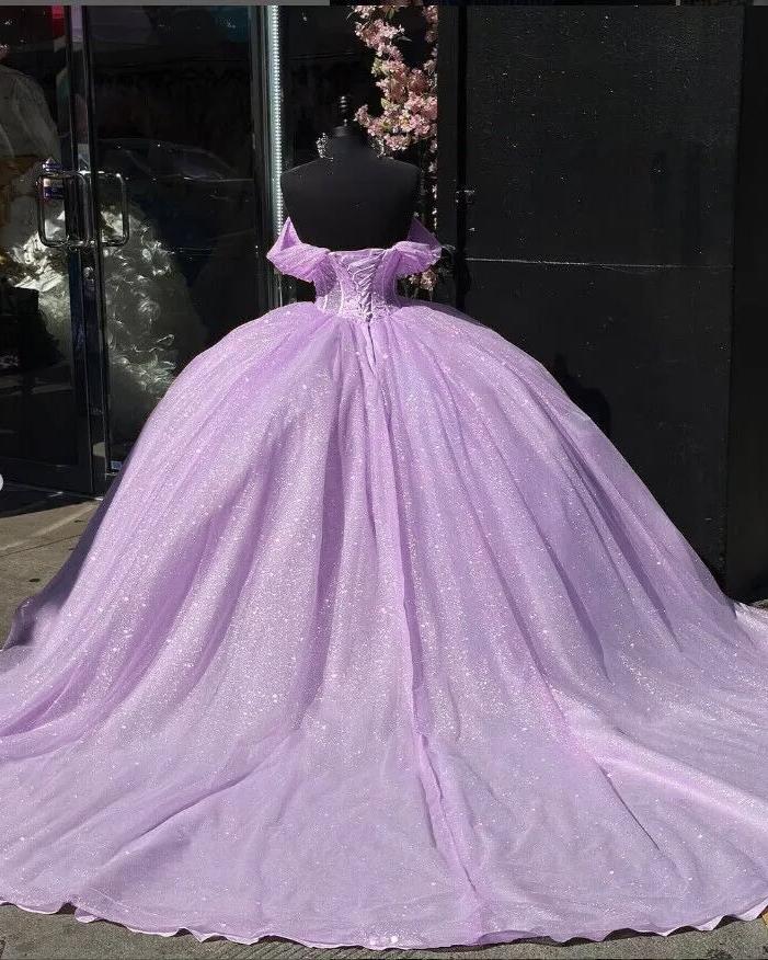 Carine | Glitter Off The Shoulder Pink Ball Gown Quinceanera Dresses