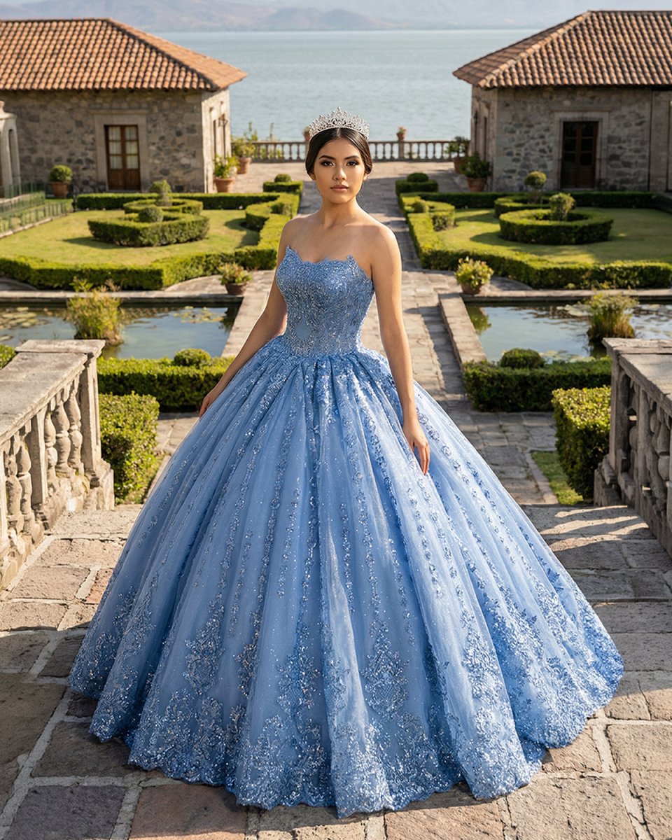 Gorgeous Blue Sleeveless Strapless Ball Gown Quinceanera Dresses - KissProm