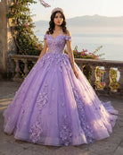 Lace Sky Blue Off the Shoulder Ball Gown Quinceanera Dresses - KissProm