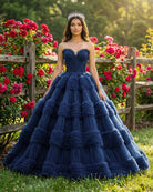 Quinceanera Dress Graceful Backless Ball Gown Navy Blue Prom Dresses - KissProm