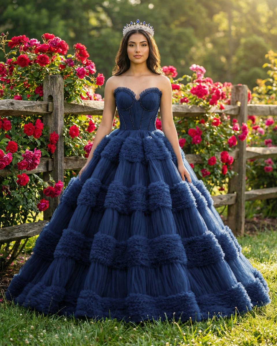 Quinceanera Dress Graceful Backless Ball Gown Navy Blue Prom Dresses - KissProm