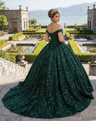 Dark Green Off The Shoulder Ball Gown Sequined Quinceanera Dress - KissProm