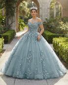 Acacia | Lace Dusty Blue Off the Shoulder Ball Gown Quinceanera Dresses - KissProm