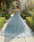 Acacia | Lace Dusty Blue Off the Shoulder Ball Gown Quinceanera Dresses - KissProm