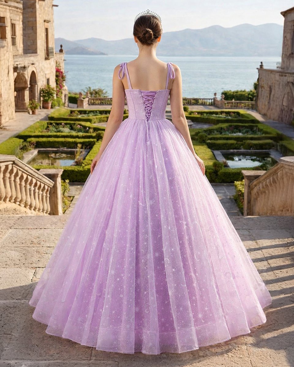 Lilac A - Line Spaghetti Straps Tulle Long Quinceanera Dresses - KissProm