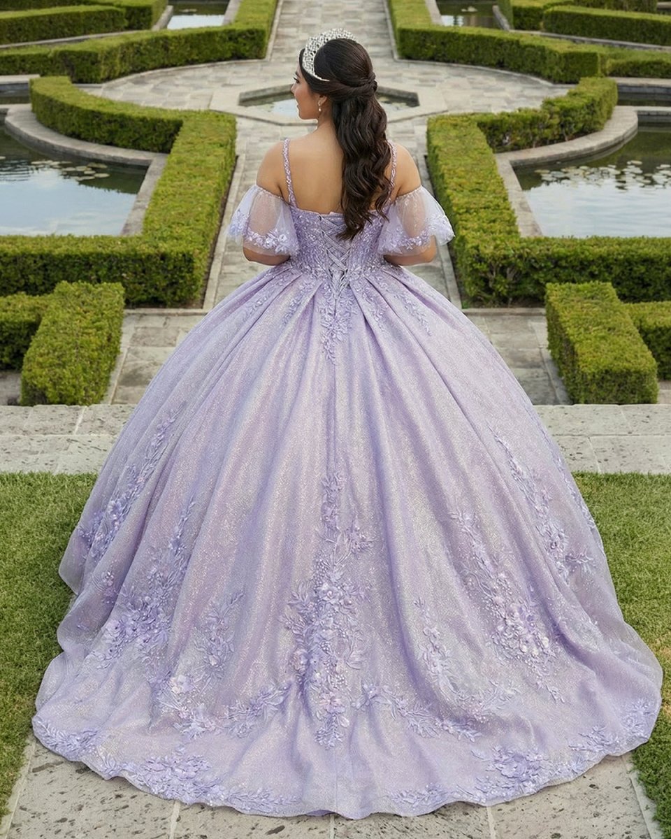 Lavender Off - the - Shoulder Straps Appliqued Quinceanera Dresses - KissProm