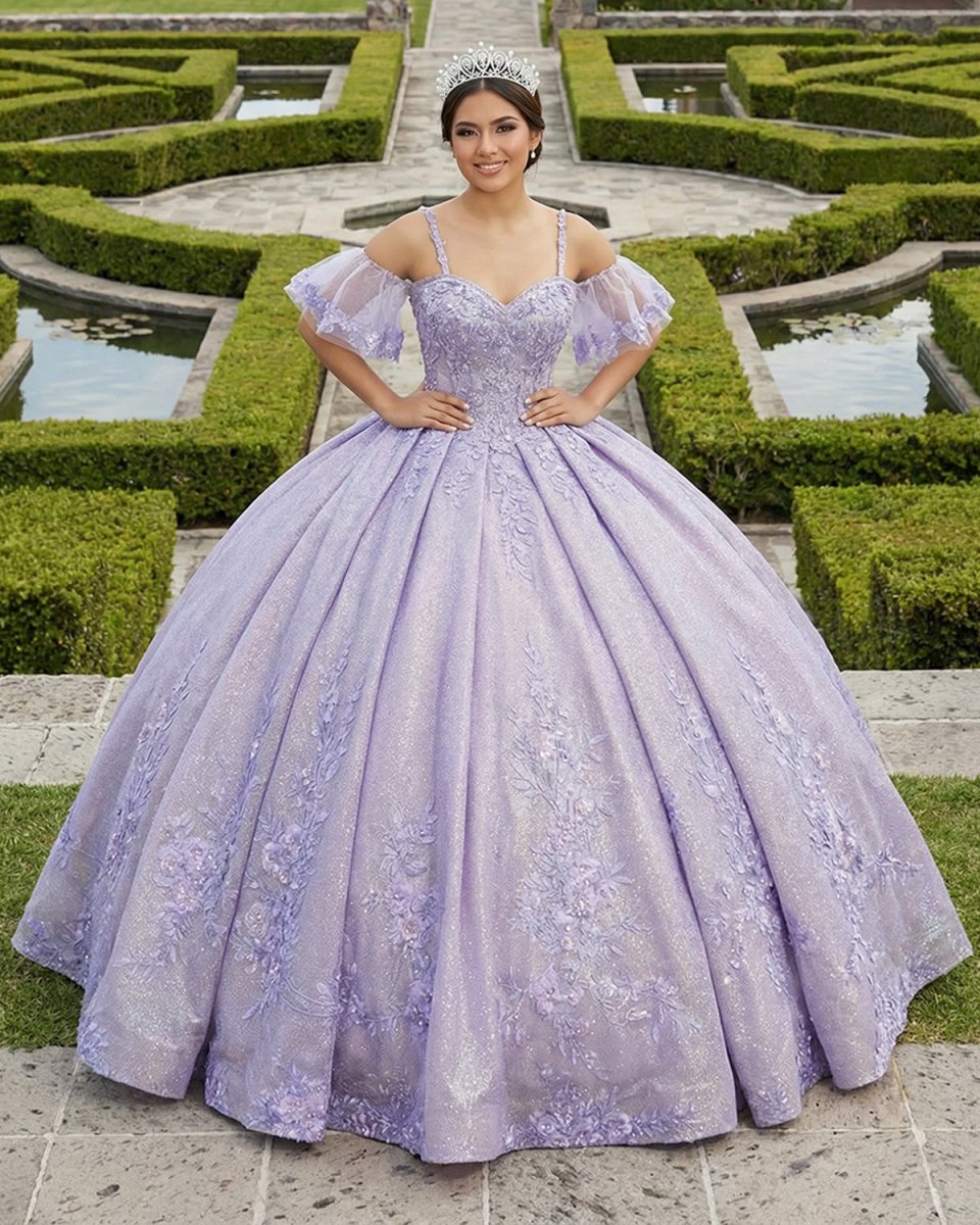 Lavender Off - the - Shoulder Straps Appliqued Quinceanera Dresses - KissProm