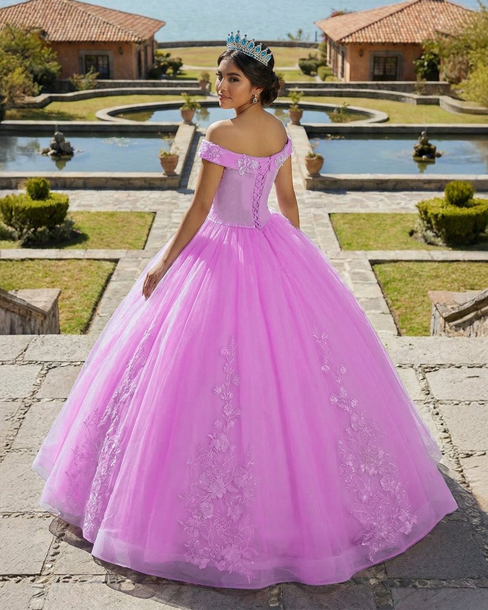 Lilac Off the Shoulder Quinceanera Dress Ball Gown With Appliqued - KissProm
