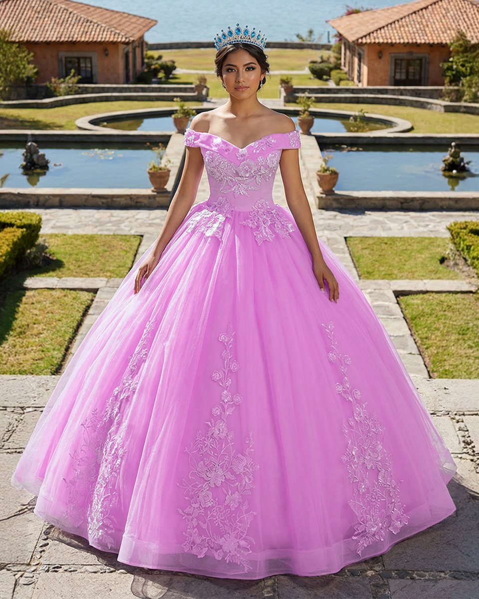 Lilac Off the Shoulder Quinceanera Dress Ball Gown With Appliqued - KissProm
