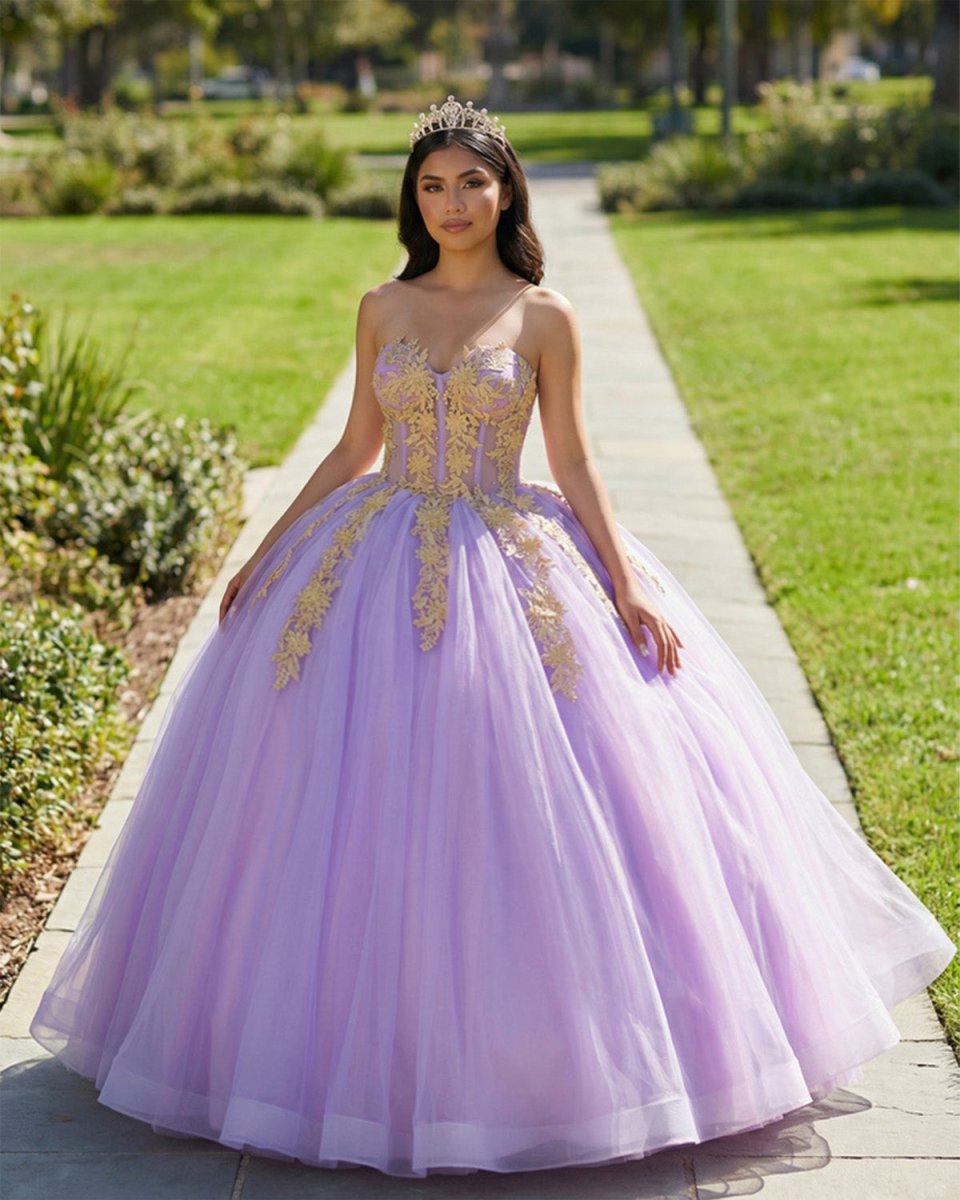 Lilac Sweetheart Sleeveless Quinceanera Dresses with Appliques - KissProm