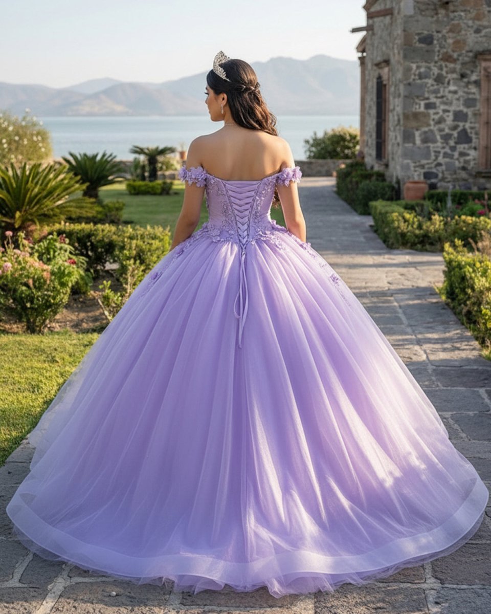 Lilac Tulle Appliques Quinceanera Ball Gown Dress - KissProm