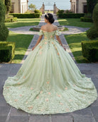 Sage Green Off The Shoulder Lace Up Back Ball Gown Quinceanera Dress - KissProm