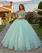 Glitter Mint Green Off The Shoulder Ball Gown Quinceanera Dresses - KissProm