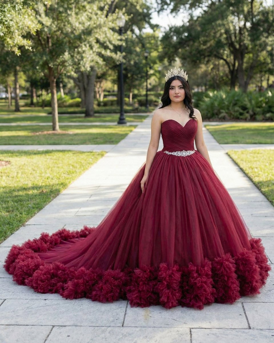 Mulberry Quinceanera Dresses Pleats with Sashes - KissProm
