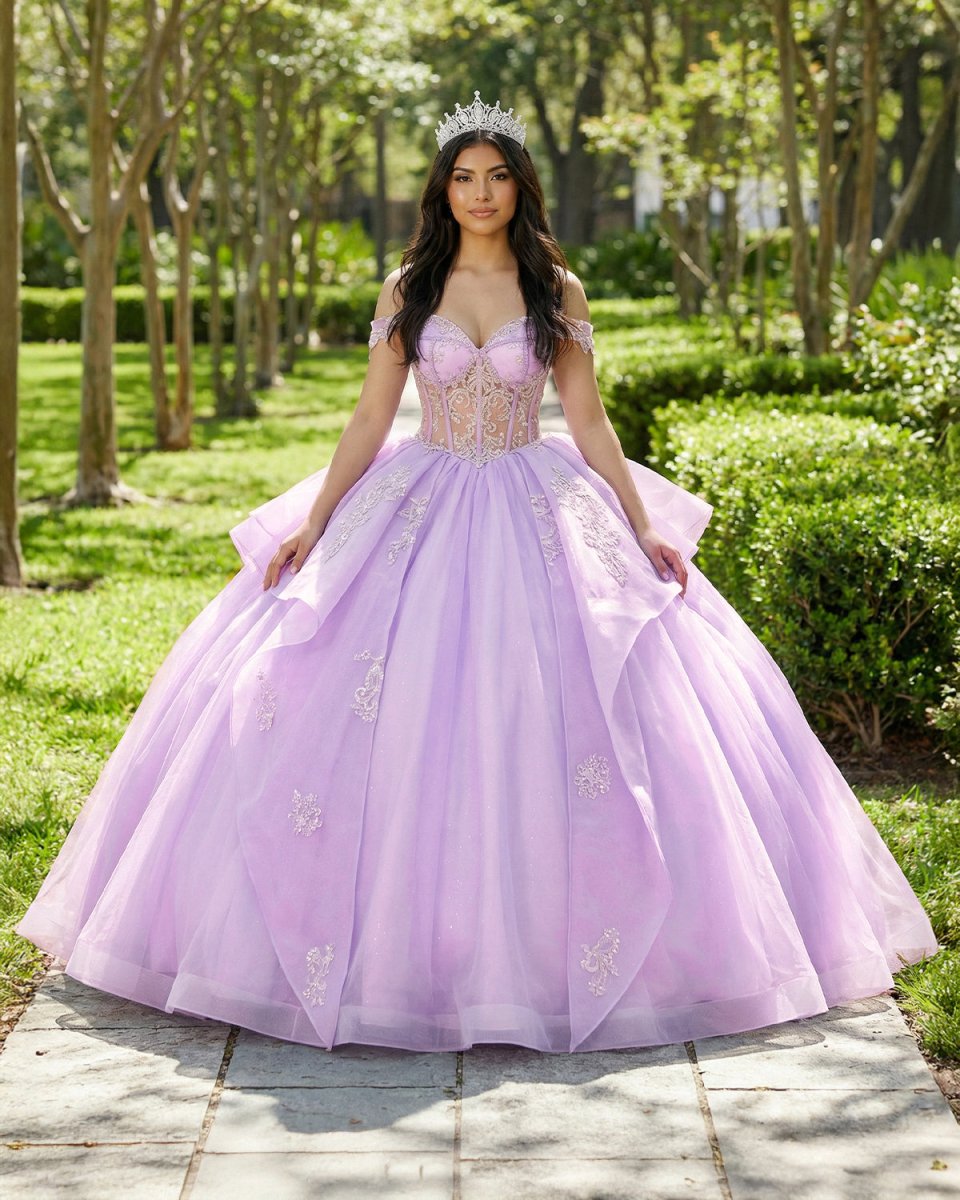 Off The Shoulder Lavender Tulle Ball Gown Quinceanera Dresses - KissProm