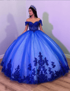 Fiora | Royal Blue Tulle Off the Shoulder Quinceanera Dress