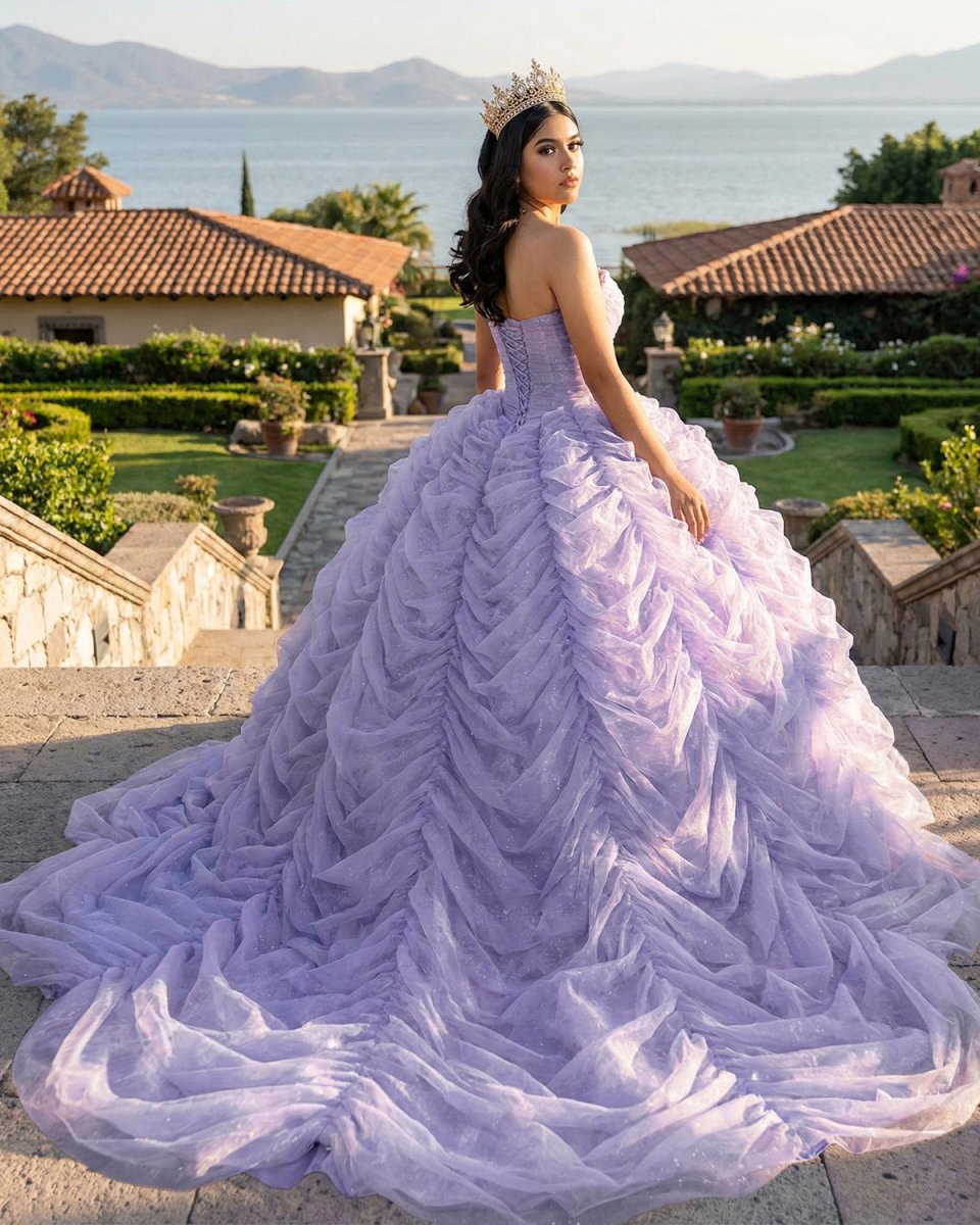 Organza Ball Gown Sweetheart Lavender Pleats Party Dress - KissProm
