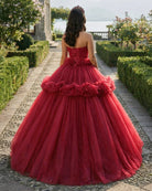 Peplum Red Sleeveless Quinceañera Ball Gown Party Dress - KissProm